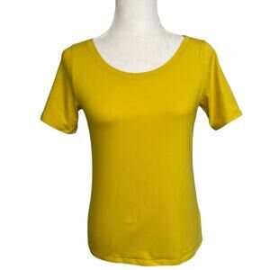 NWOT EILEEN FISHER Mustard Yellow Scoop Neck Organic Cotton T-Shirt‎ Size XSmall